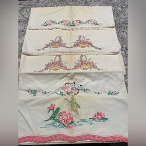 Vintage Hand Stitched Embroidered Pillow Case lot